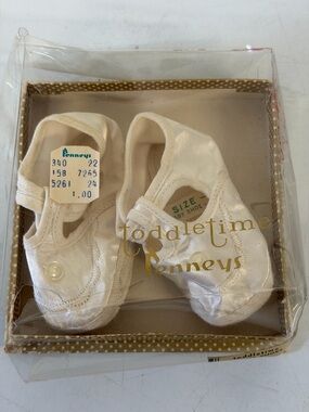 Vintage Penneys Toddletime Infant Baby Shoes Satin Size 0 w/ Box Style 5261